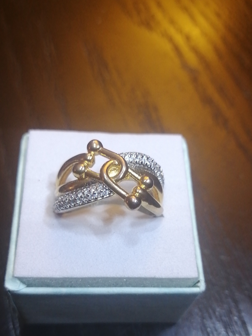 Stylish Trendy Gold Plated Ring Faux Diamond Pave Statement Ring Size 8